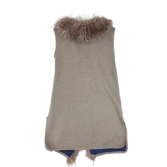 Sioni Studio Women's S/M Faux Fur Trim Long Sweater Vest Open Coat +Pockets - Picture 2 of 8